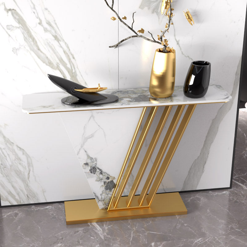 Stone Rectangle Accent Table Modern 31.5" Tall Console Table with 1 Shelf