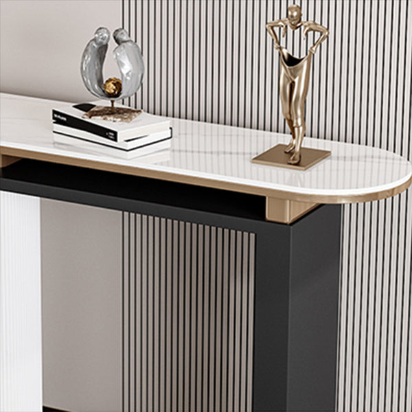 Glam Stone Oval Console Table 33.46" Tall Rectangle Accent Table