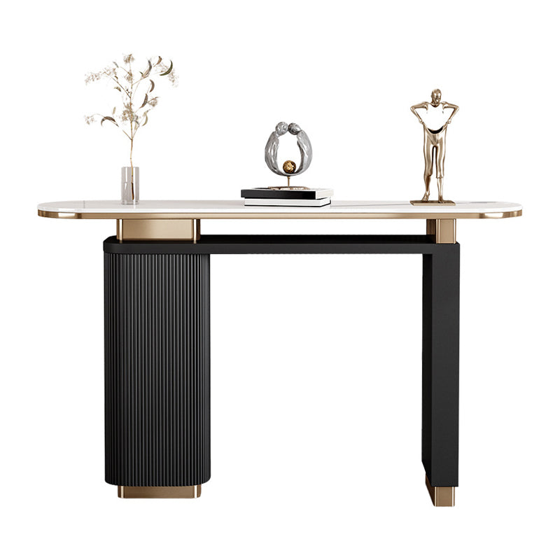 Glam Stone Oval Console Table 33.46" Tall Rectangle Accent Table