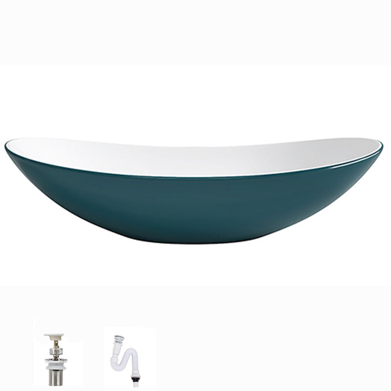 Modern Basin Sink Oval Porcelain with Pop-Up Drain Vessel Bathroom Sink