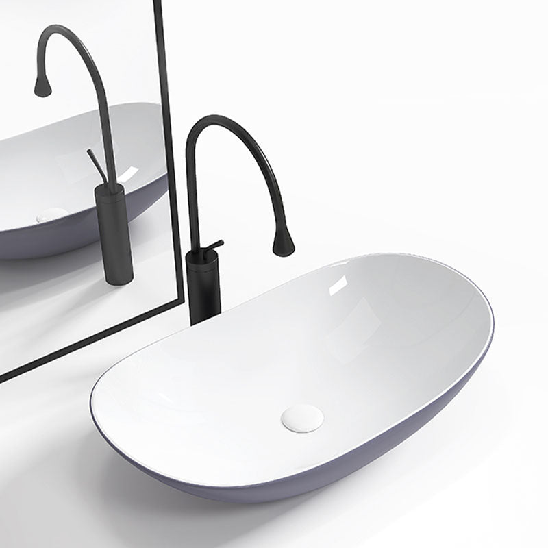Modern Basin Sink Oval Porcelain with Pop-Up Drain Vessel Bathroom Sink
