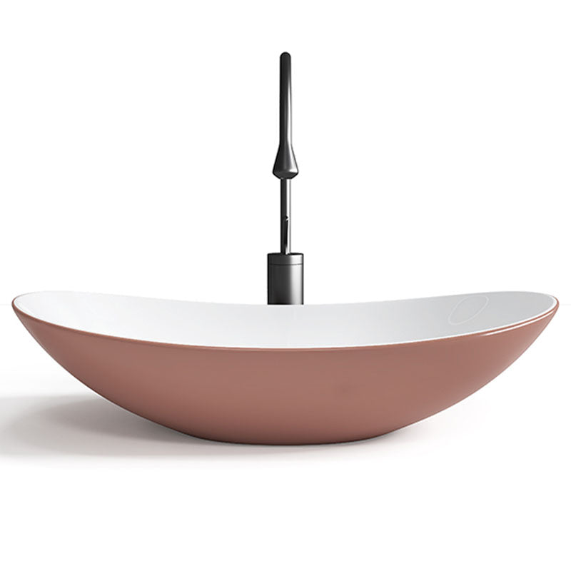 Modern Basin Sink Oval Porcelain with Pop-Up Drain Vessel Bathroom Sink