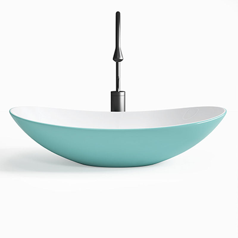 Modern Basin Sink Oval Porcelain with Pop-Up Drain Vessel Bathroom Sink