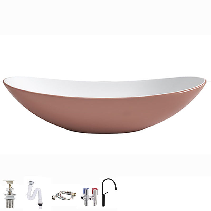 Modern Basin Sink Oval Porcelain with Pop-Up Drain Vessel Bathroom Sink