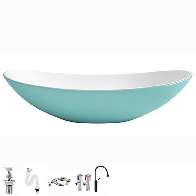Modern Basin Sink Oval Porcelain with Pop-Up Drain Vessel Bathroom Sink