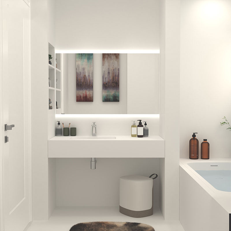 Modern Undermount Bathroom Sink Rectangular Pop-Up Drain Wash Stand without Faucet