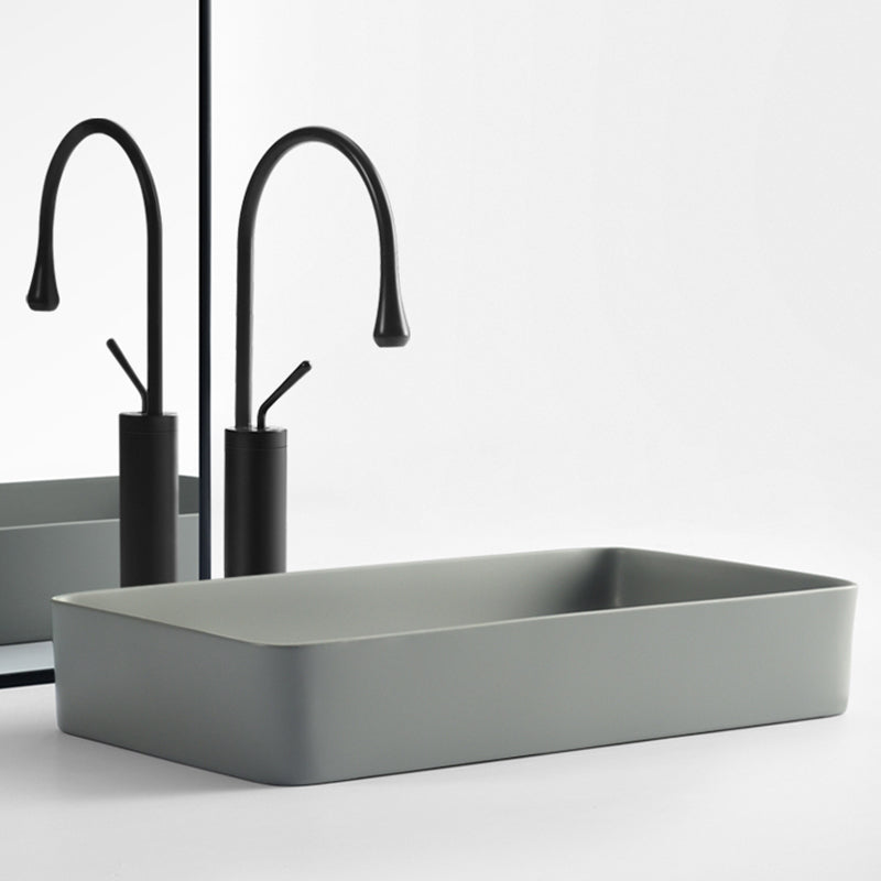 Contemporary Bathroom Sink Rectangular Porcelain Vessel Lavatory Sink with Pop-Up Drain