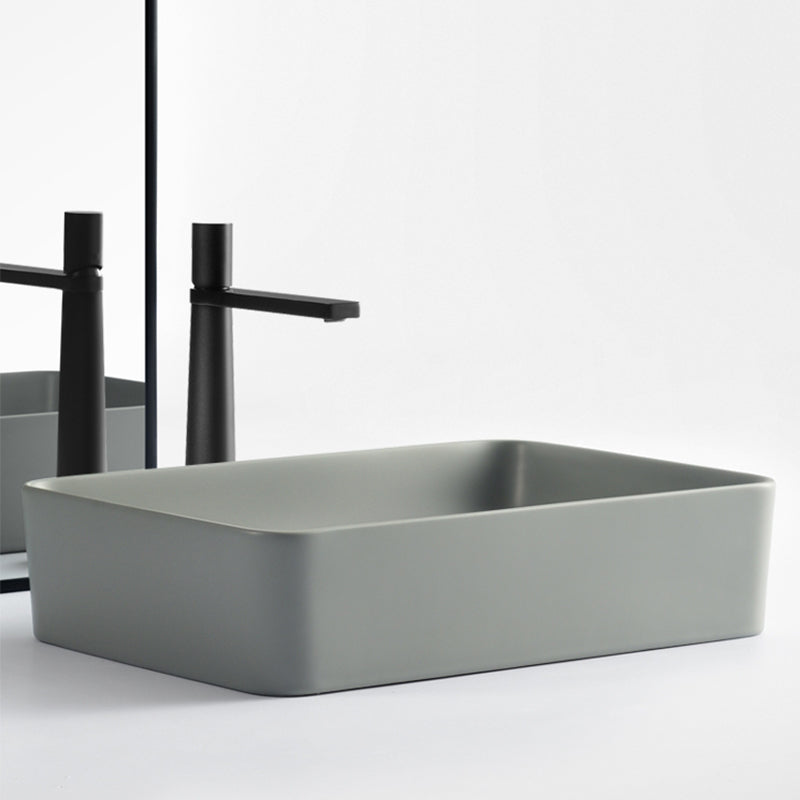 Contemporary Bathroom Sink Rectangular Porcelain Vessel Lavatory Sink with Pop-Up Drain