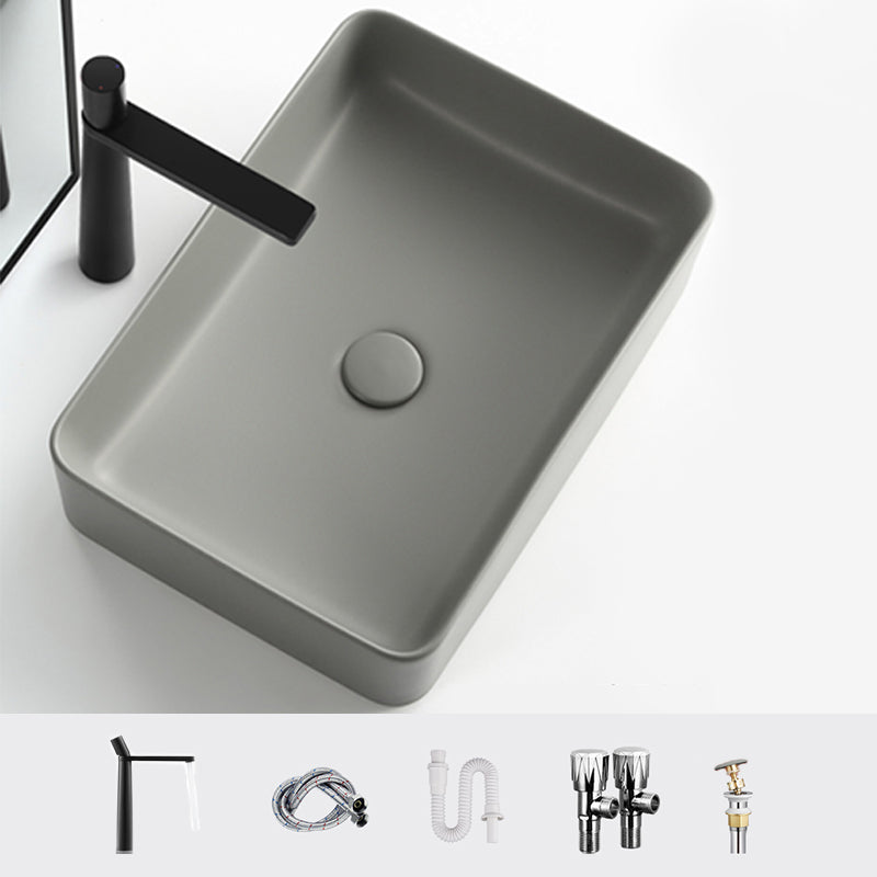 Contemporary Bathroom Sink Rectangular Porcelain Vessel Lavatory Sink with Pop-Up Drain