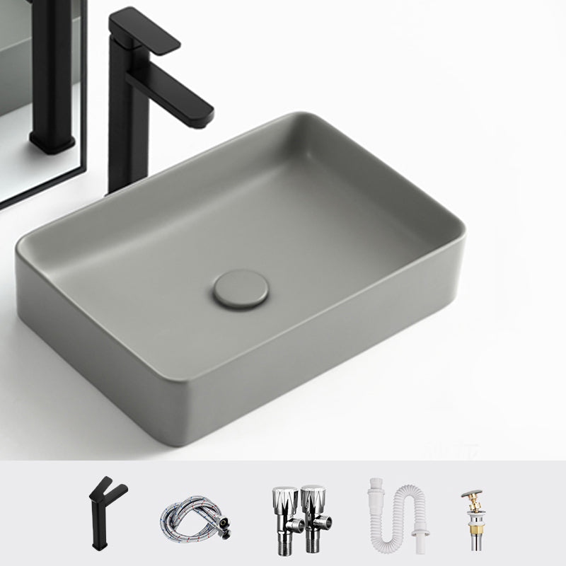Contemporary Bathroom Sink Rectangular Porcelain Vessel Lavatory Sink with Pop-Up Drain