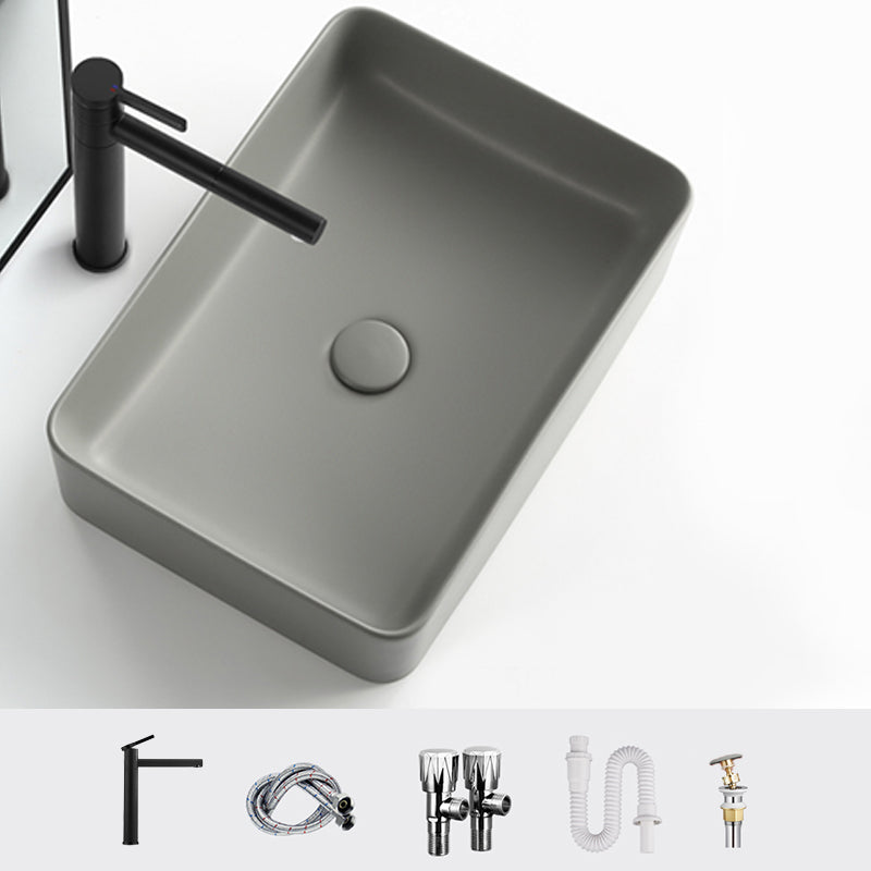 Contemporary Bathroom Sink Rectangular Porcelain Vessel Lavatory Sink with Pop-Up Drain
