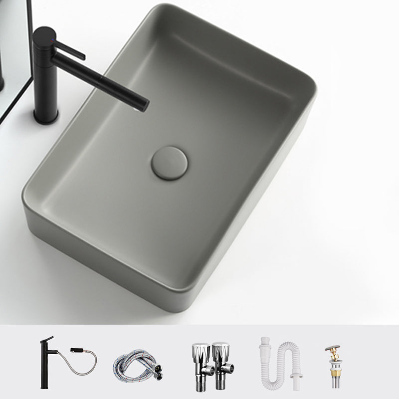 Contemporary Bathroom Sink Rectangular Porcelain Vessel Lavatory Sink with Pop-Up Drain