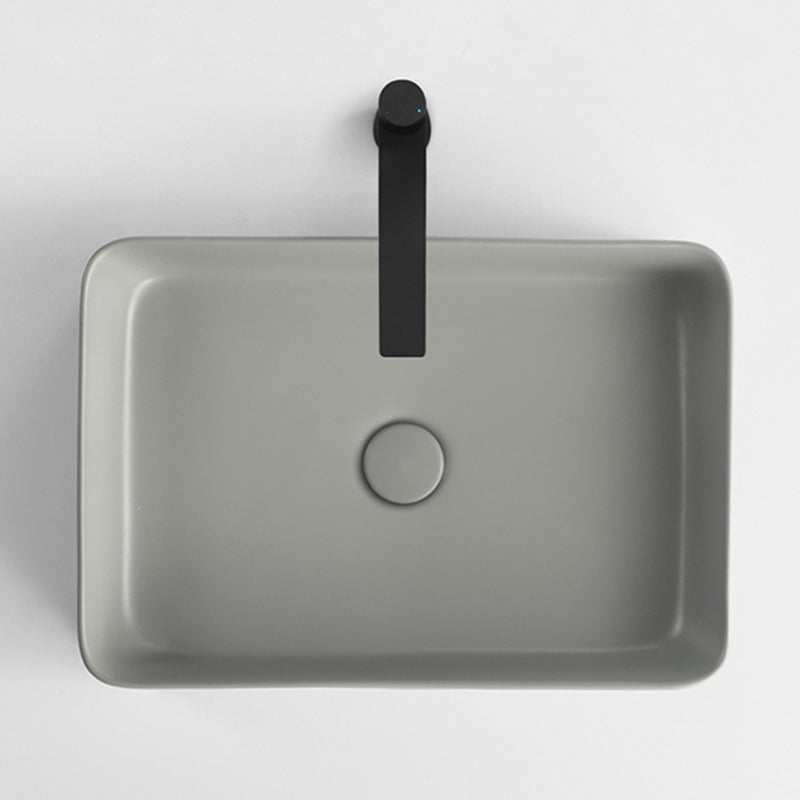 Contemporary Bathroom Sink Rectangular Porcelain Vessel Lavatory Sink with Pop-Up Drain