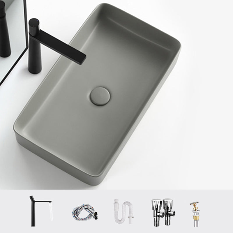 Contemporary Bathroom Sink Rectangular Porcelain Vessel Lavatory Sink with Pop-Up Drain