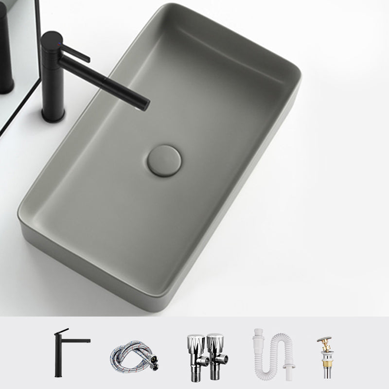 Contemporary Bathroom Sink Rectangular Porcelain Vessel Lavatory Sink with Pop-Up Drain