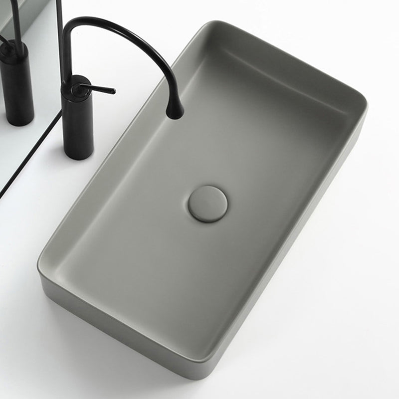 Contemporary Bathroom Sink Rectangular Porcelain Vessel Lavatory Sink with Pop-Up Drain