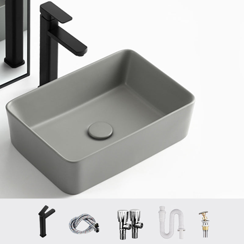 Contemporary Bathroom Sink Rectangular Porcelain Vessel Lavatory Sink with Pop-Up Drain