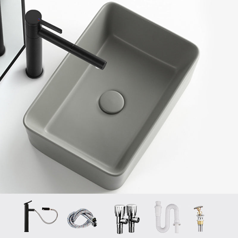 Contemporary Bathroom Sink Rectangular Porcelain Vessel Lavatory Sink with Pop-Up Drain