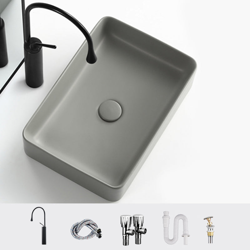 Contemporary Bathroom Sink Rectangular Porcelain Vessel Lavatory Sink with Pop-Up Drain