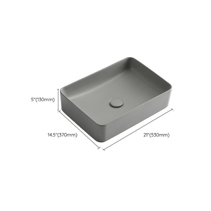 Contemporary Bathroom Sink Rectangular Porcelain Vessel Lavatory Sink with Pop-Up Drain