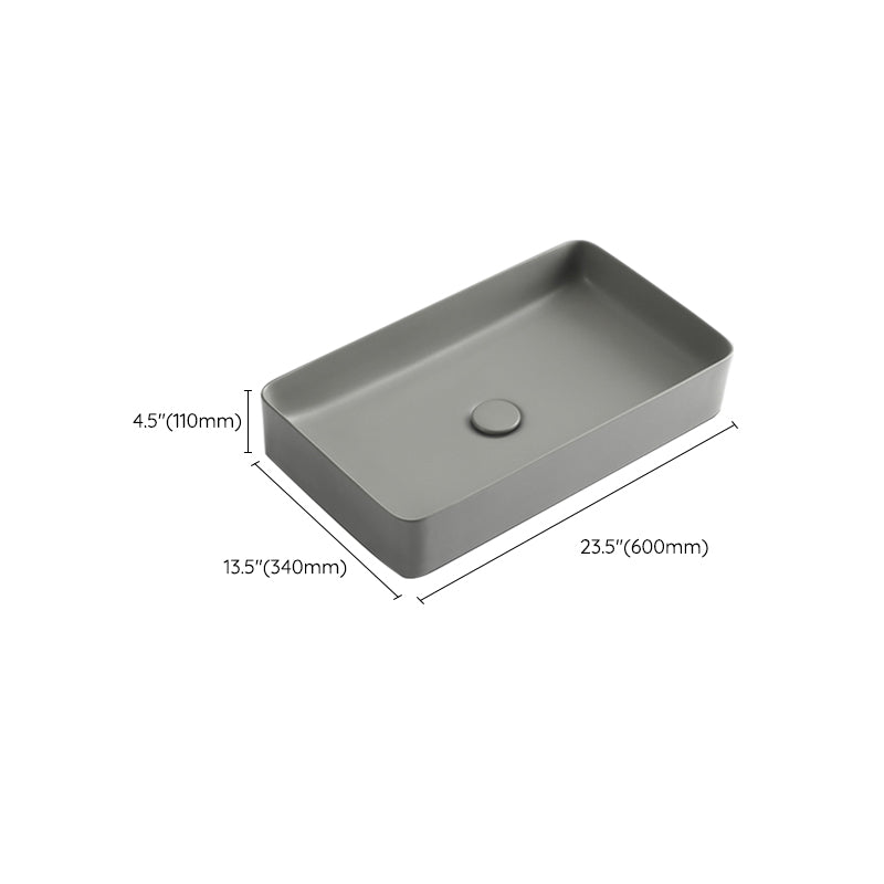 Contemporary Bathroom Sink Rectangular Porcelain Vessel Lavatory Sink with Pop-Up Drain