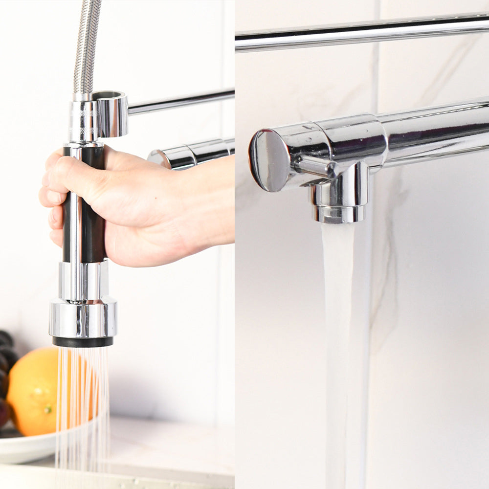 Modern Kitchen Faucet Spring Spout 1-Hole Bar Faucet in Silver