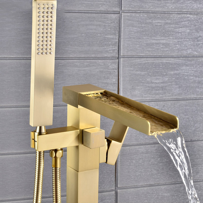 Floor Mounted Metal Freestanding Tub Filler Waterfall Freestanding Faucet with Hose
