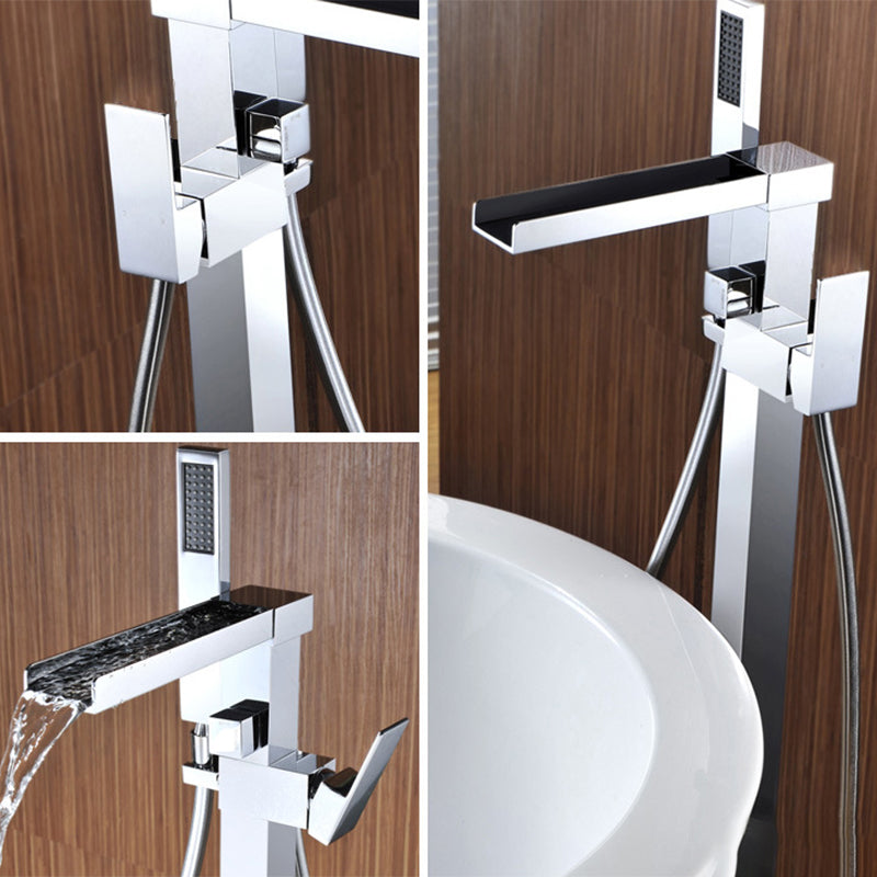 Floor Mounted Metal Freestanding Tub Filler Waterfall Freestanding Faucet with Hose