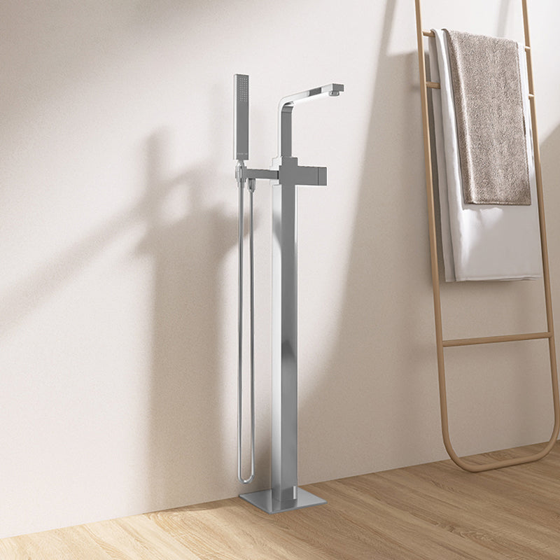 Floor Mounted Copper Freestanding Tub Filler High Arc Tub Filler Trim with Hand Shower