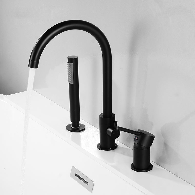 Modern Deck Mounted Metal Tub Filler Gooseneck Faucet in Black/Gold/Silver