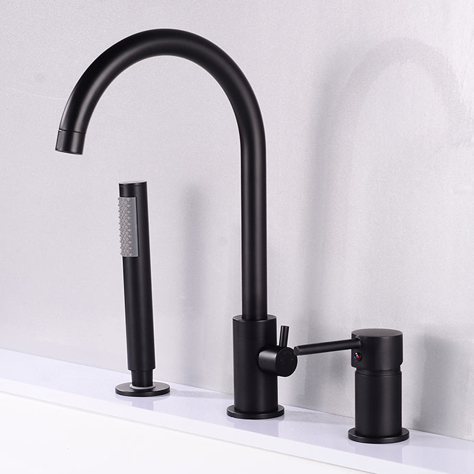Modern Deck Mounted Metal Tub Filler Gooseneck Faucet in Black/Gold/Silver