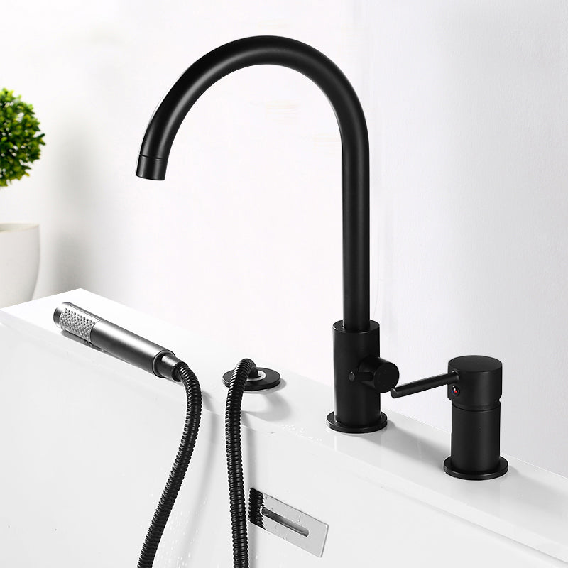 Modern Deck Mounted Metal Tub Filler Gooseneck Faucet in Black/Gold/Silver