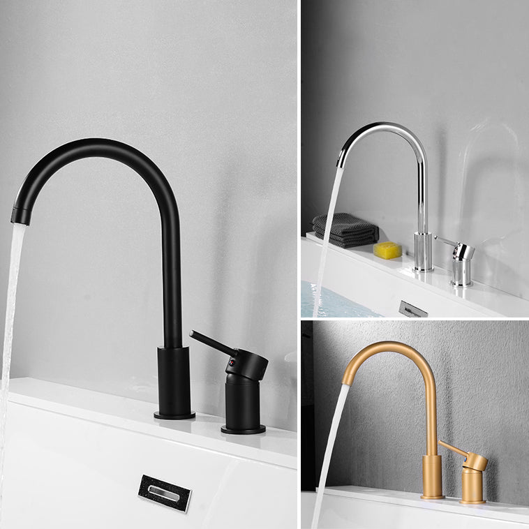 Modern Deck Mounted Metal Tub Filler Gooseneck Faucet in Black/Gold/Silver