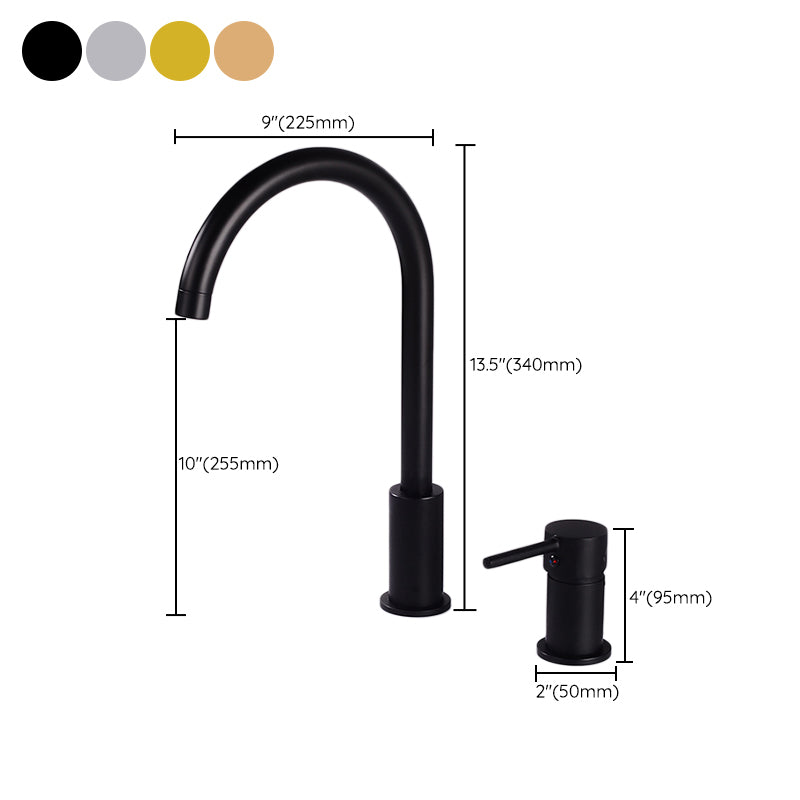 Modern Deck Mounted Metal Tub Filler Gooseneck Faucet in Black/Gold/Silver