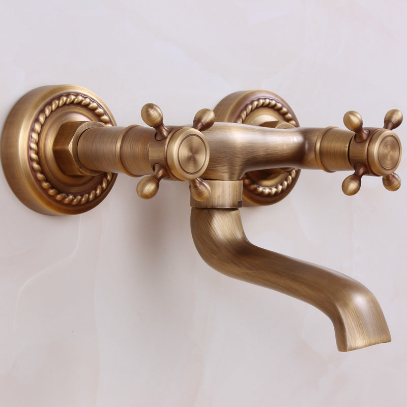 Traditional Wall Mounted Metal Tub Filler Double Handles Waterfall Tub Faucet Trim