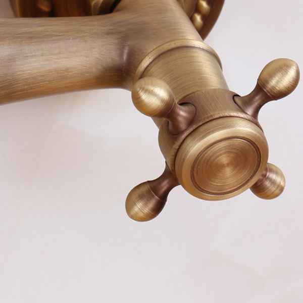 Traditional Wall Mounted Metal Tub Filler Double Handles Waterfall Tub Faucet Trim