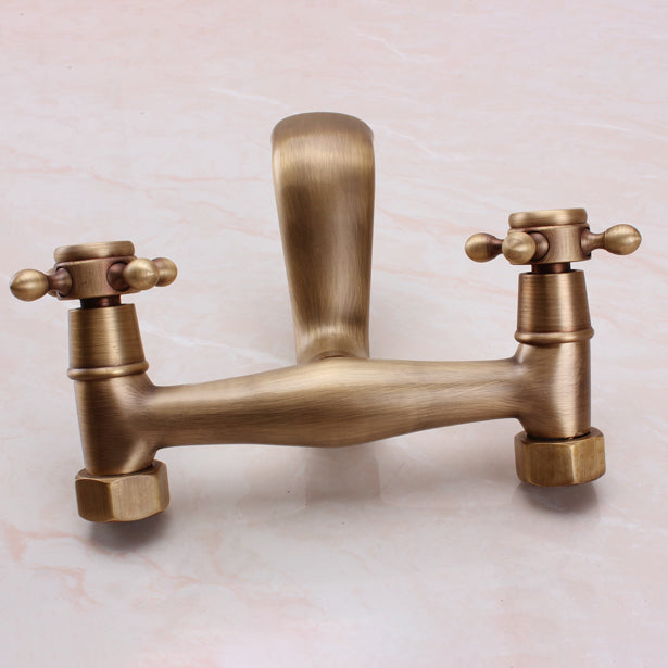 Traditional Wall Mounted Metal Tub Filler Double Handles Waterfall Tub Faucet Trim