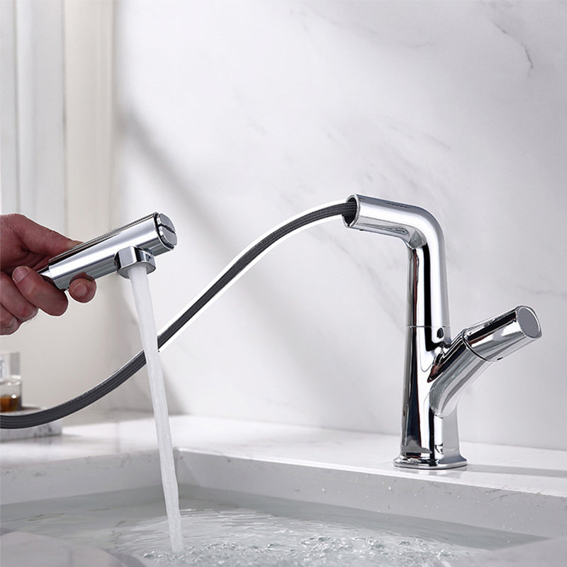 Centerset Lavatory Faucet Contemporary Pull-out Faucet with One Knob Handle