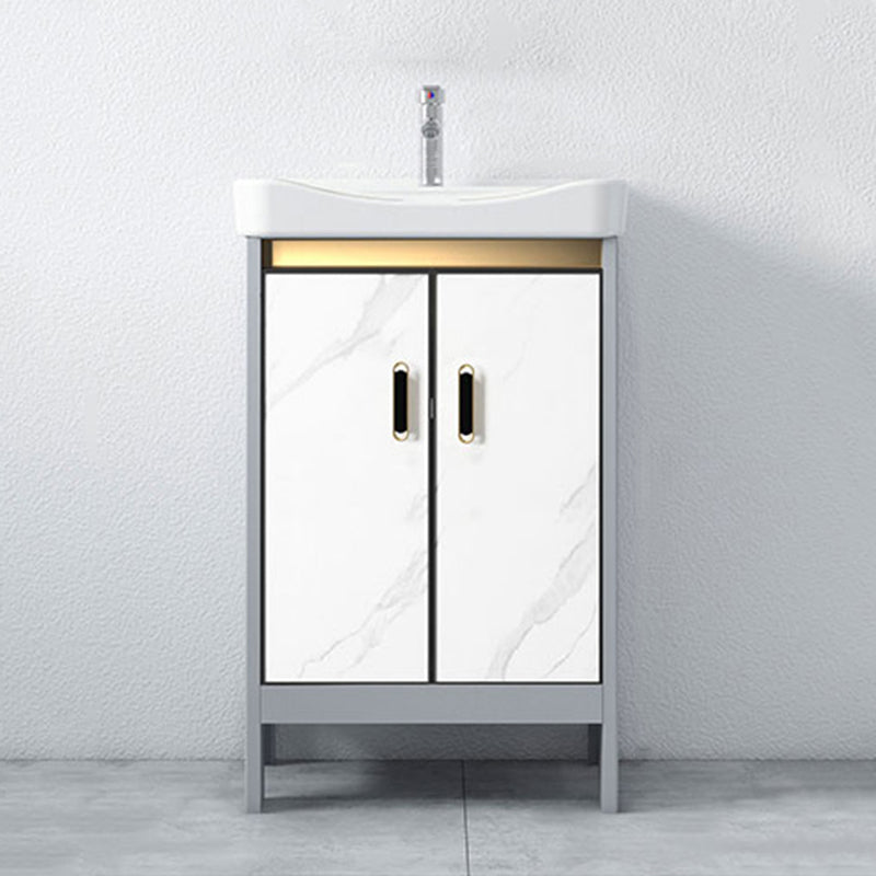 White Vanity Set Single Sink Freestanding Metal Mirror Bathroom Vanity with Faucet