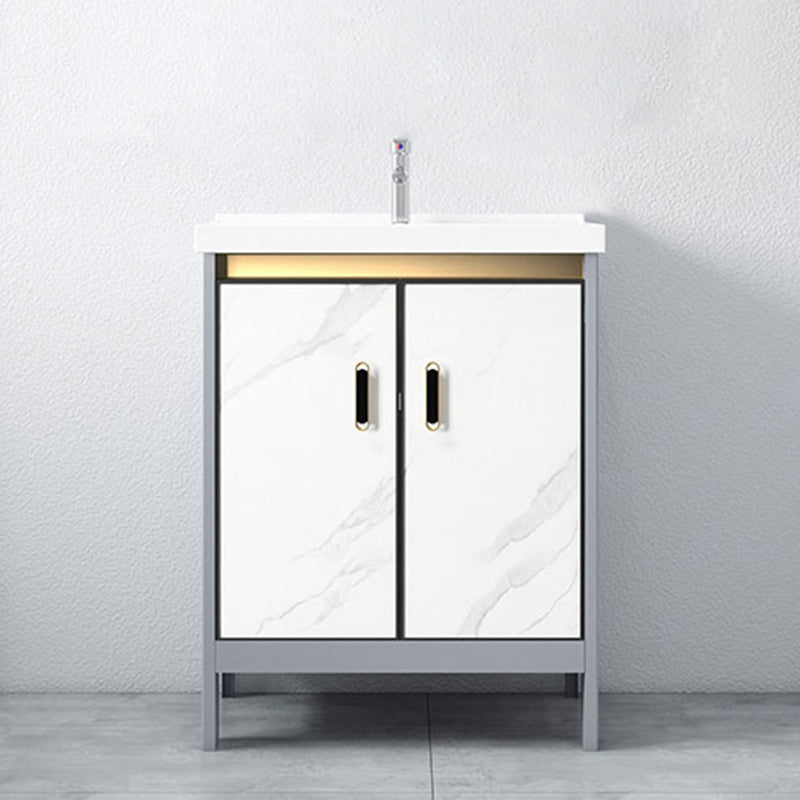 White Vanity Set Single Sink Freestanding Metal Mirror Bathroom Vanity with Faucet