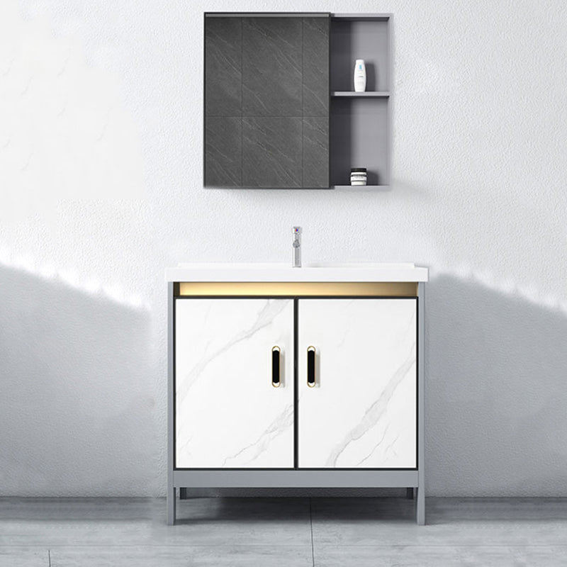 White Vanity Set Single Sink Freestanding Metal Mirror Bathroom Vanity with Faucet