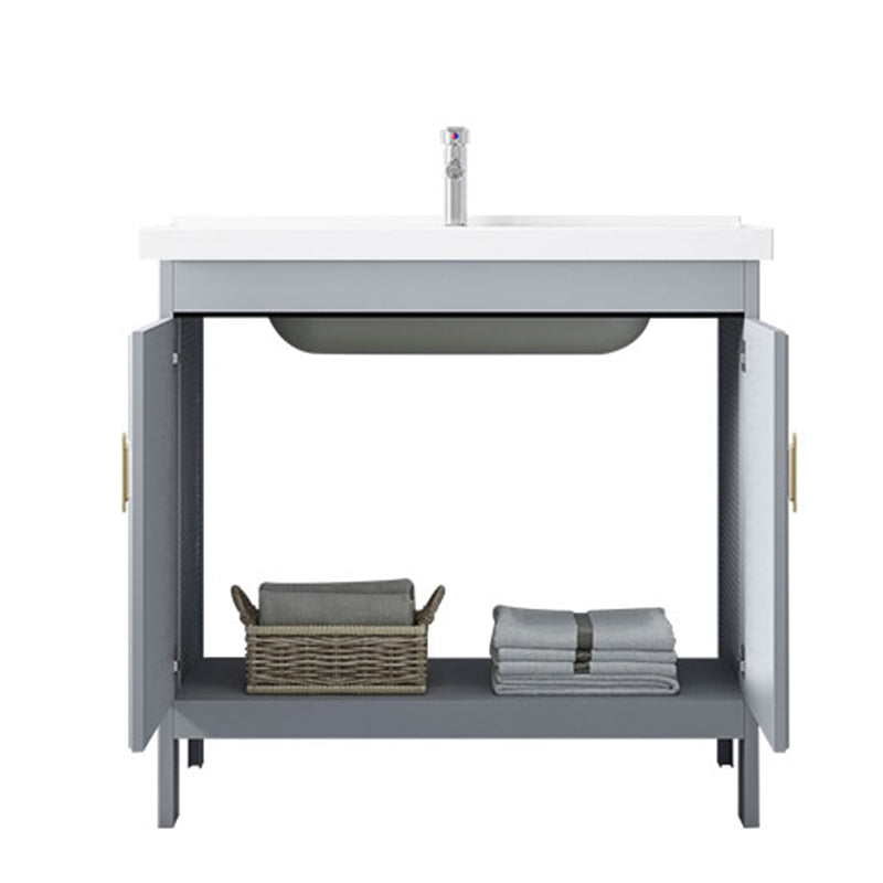 White Vanity Set Single Sink Freestanding Metal Mirror Bathroom Vanity with Faucet