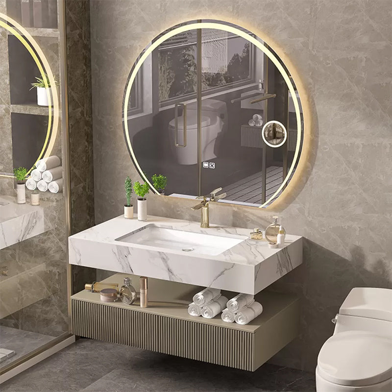Bathroom Vanity Set Round LED Mirror Rectangular Sink Sink Vanity