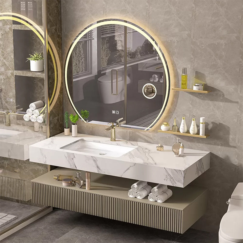 Bathroom Vanity Set Round LED Mirror Rectangular Sink Sink Vanity