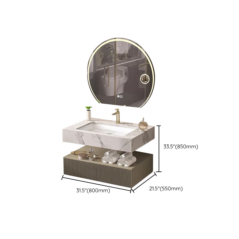 Bathroom Vanity Set Round LED Mirror Rectangular Sink Sink Vanity