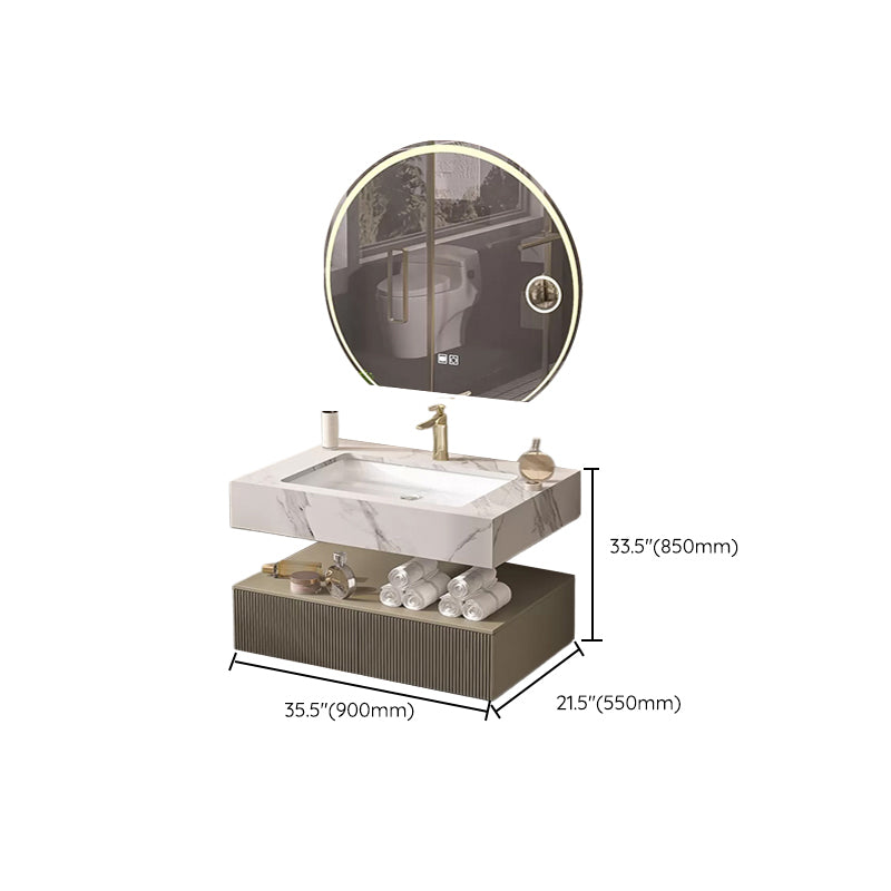 Bathroom Vanity Set Round LED Mirror Rectangular Sink Sink Vanity