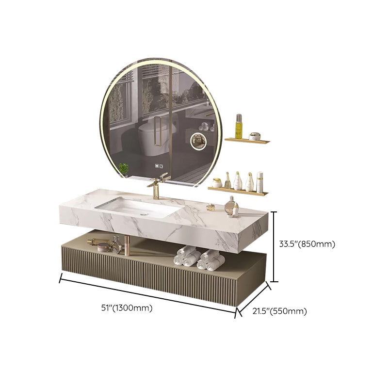 Bathroom Vanity Set Round LED Mirror Rectangular Sink Sink Vanity