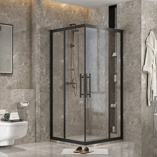 Shower Enclosure Semi-Frameless Single Sliding Square Black Shower Stall