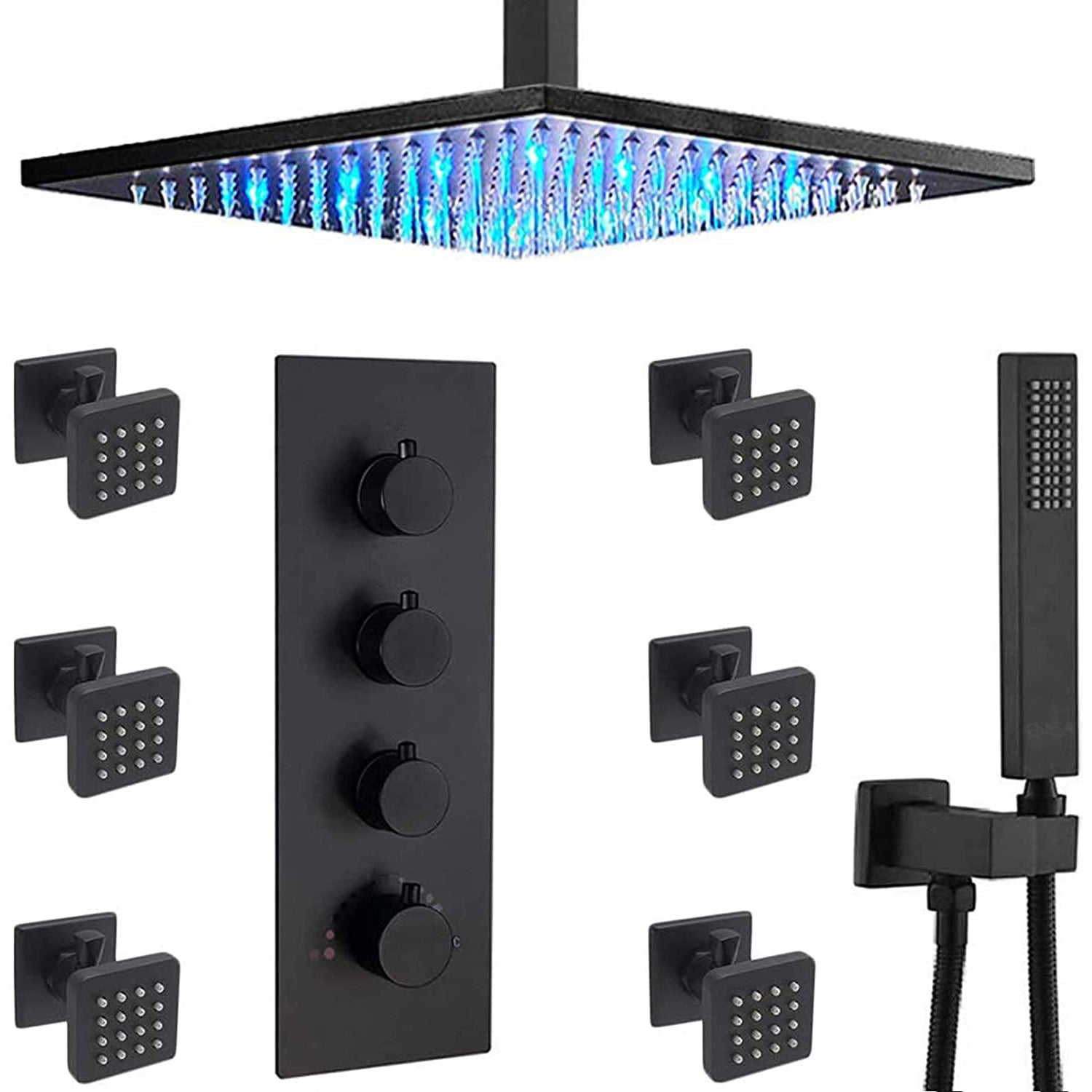 Shower System Ceiling Mounted Massage Jets Square Rain Shower Head Shower Trim