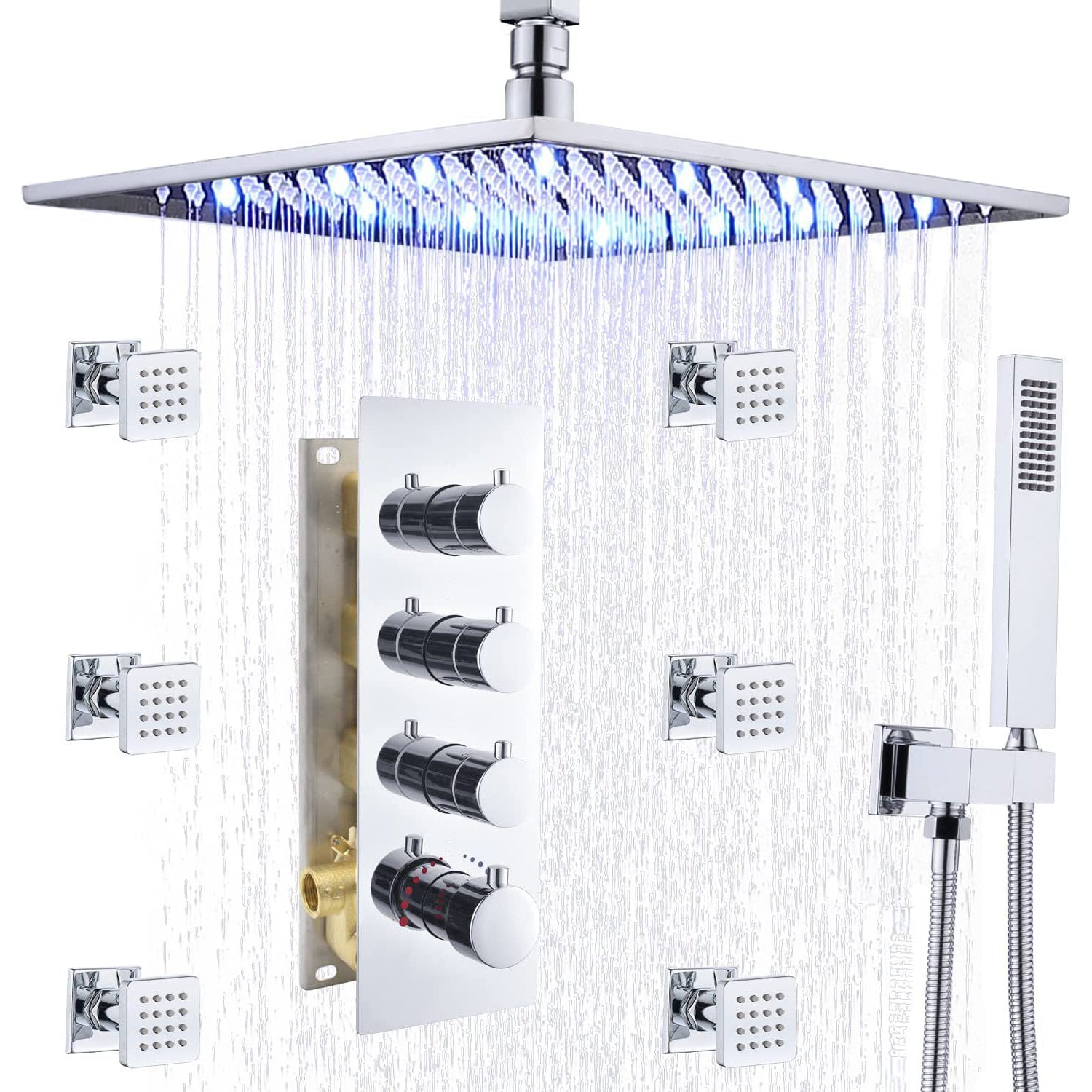 Shower System Ceiling Mounted Massage Jets Square Rain Shower Head Shower Trim